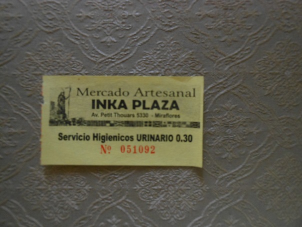 Receipt to use restroom in Peruvian market